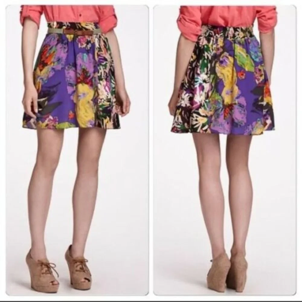 Maeve Silk Floral Carizzo Mini Skirt Pockets Purple Women's Size X-Small H13039 - Picture 10 of 10